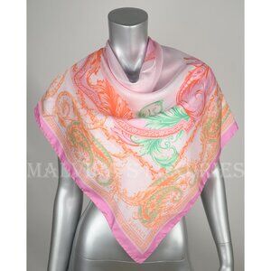 VERSACE SCARF SQUARE MULTI-COLORED PAISLEY PRINT FOULARD WOVEN SILK 36x36